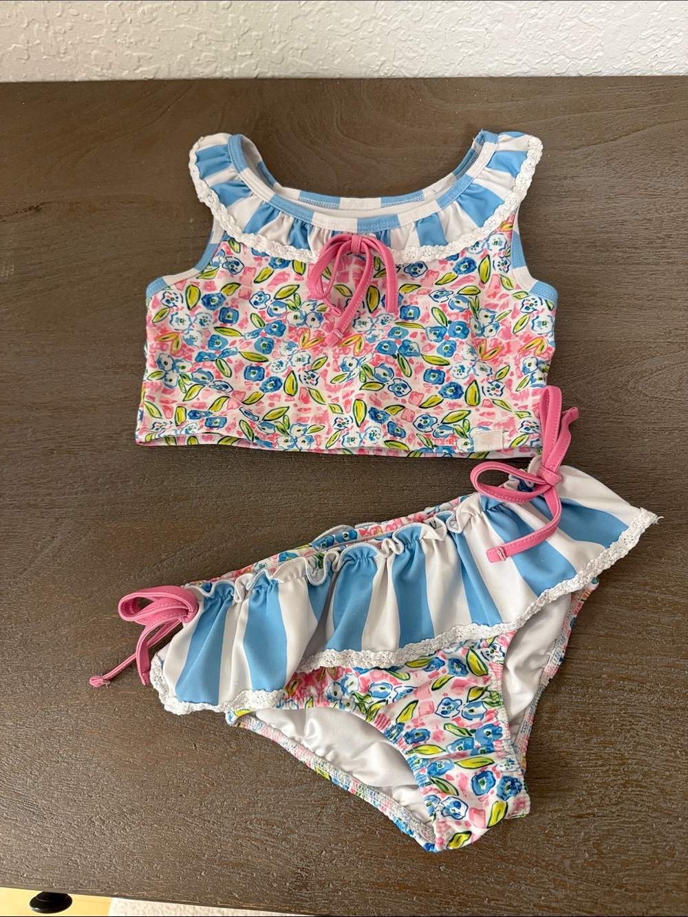SweetHoney Girls Floral Two-Piece Bikini in Blue, Pink, White